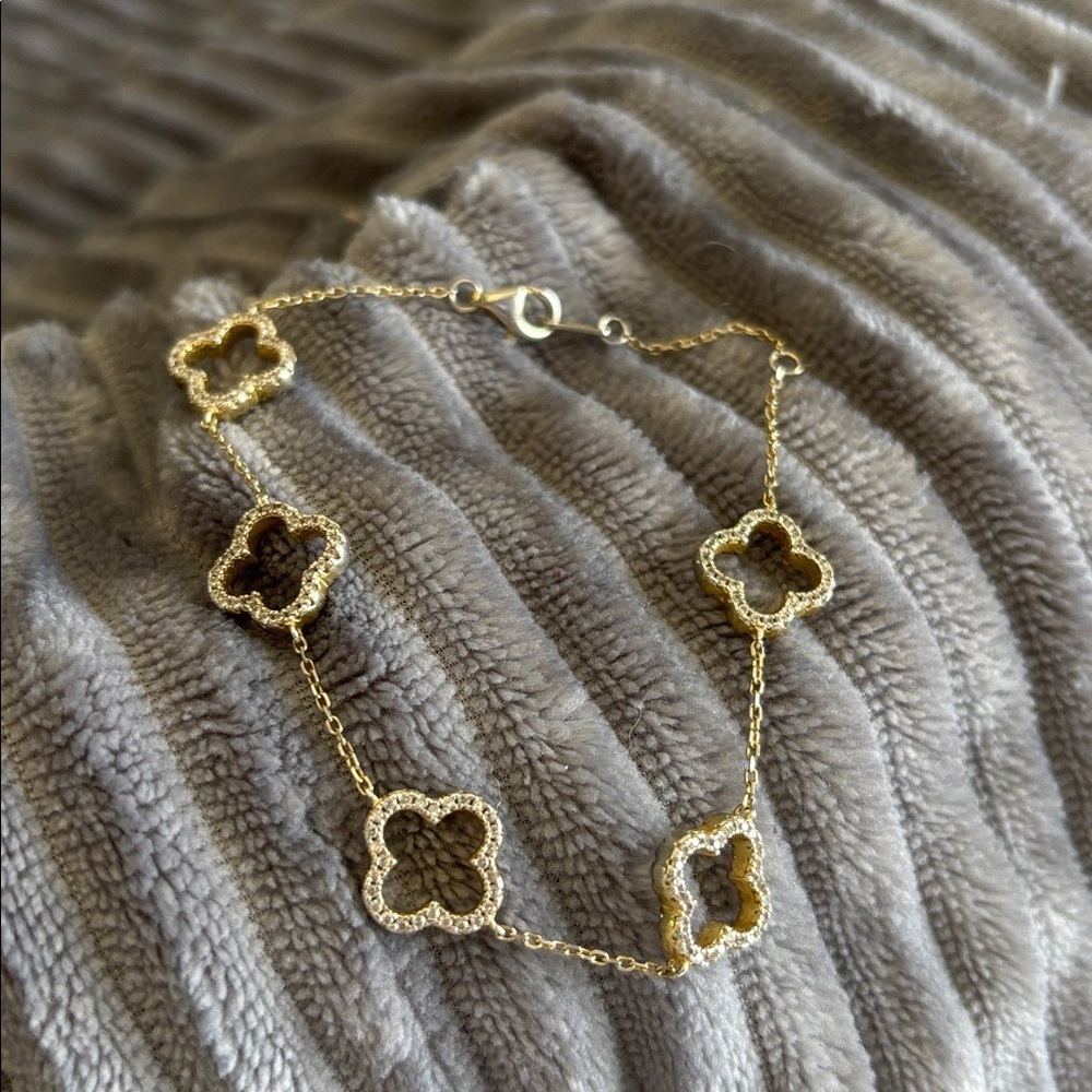 Vintage open gem 5 leaf clover 925 clasp bracelet - Picture 7 of 11